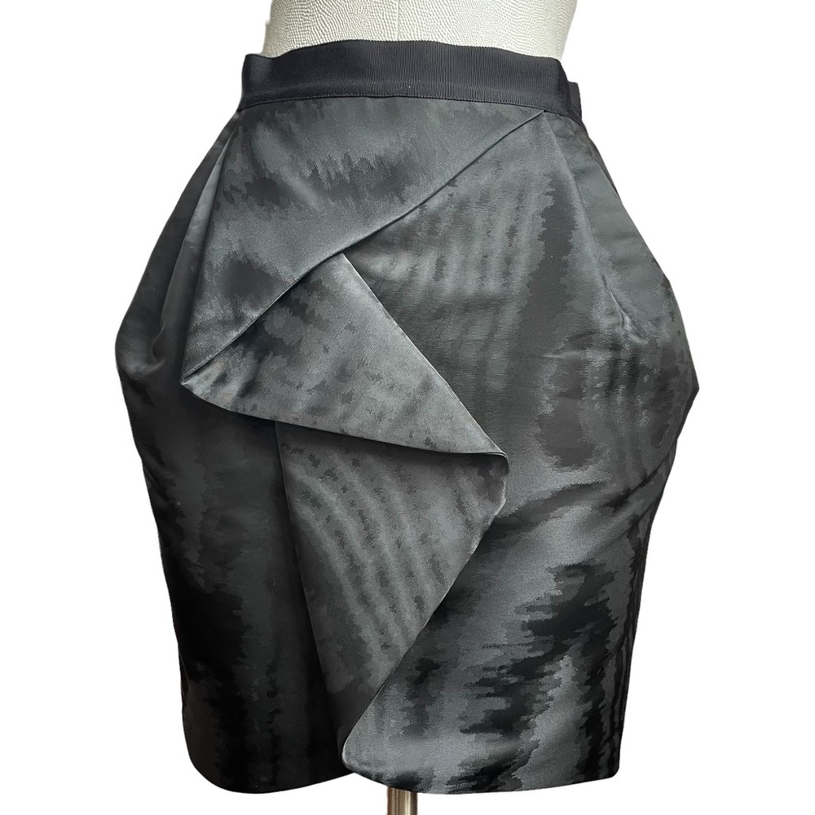 Women's Robert Rodriguez Black Gray Taffeta High Waisted Tulip Hem Mini Skirt 4